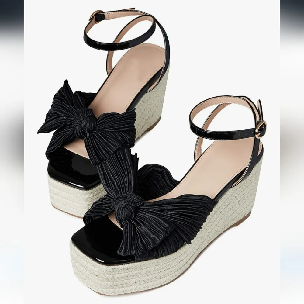 - Mattiventon Women's Espadrille Platform Wedge Sandals Pleated Bow Ankle …